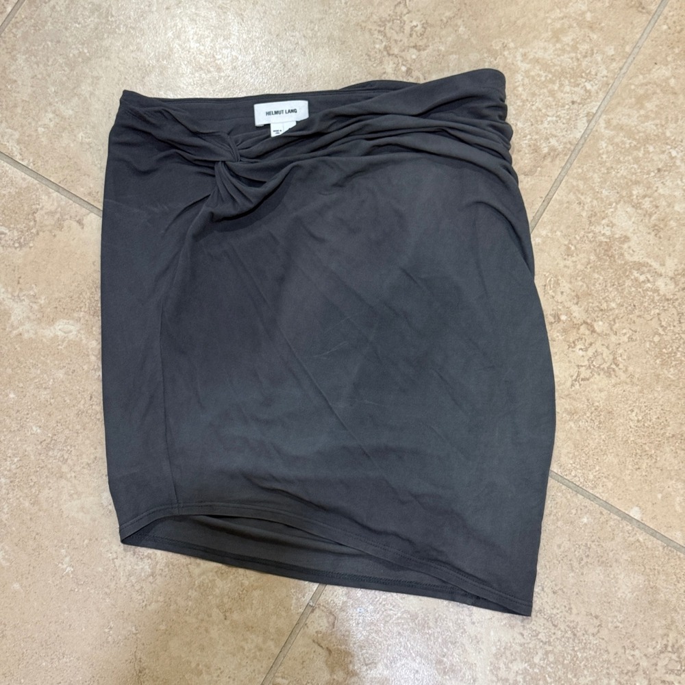 Helmut Lang Mini Skirt Gray Knotted Ruched Draped 90s Minimalist Indie Sleeze S